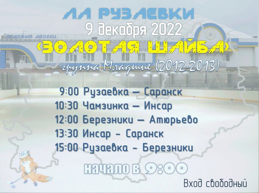 В РУЗАЕВКЕ ПРОЙДУТ ИГРЫ РЕГИОНАЛЬНОГО ТУРНИРА НА ПРИЗЫ КЛУБА «ЗОЛОТАЯ ШАЙБА»